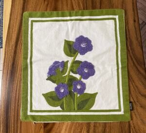 Embroidered Woven Throw Pillow Cover Purple Flowers 16.5" x 17.5" Textured Zip